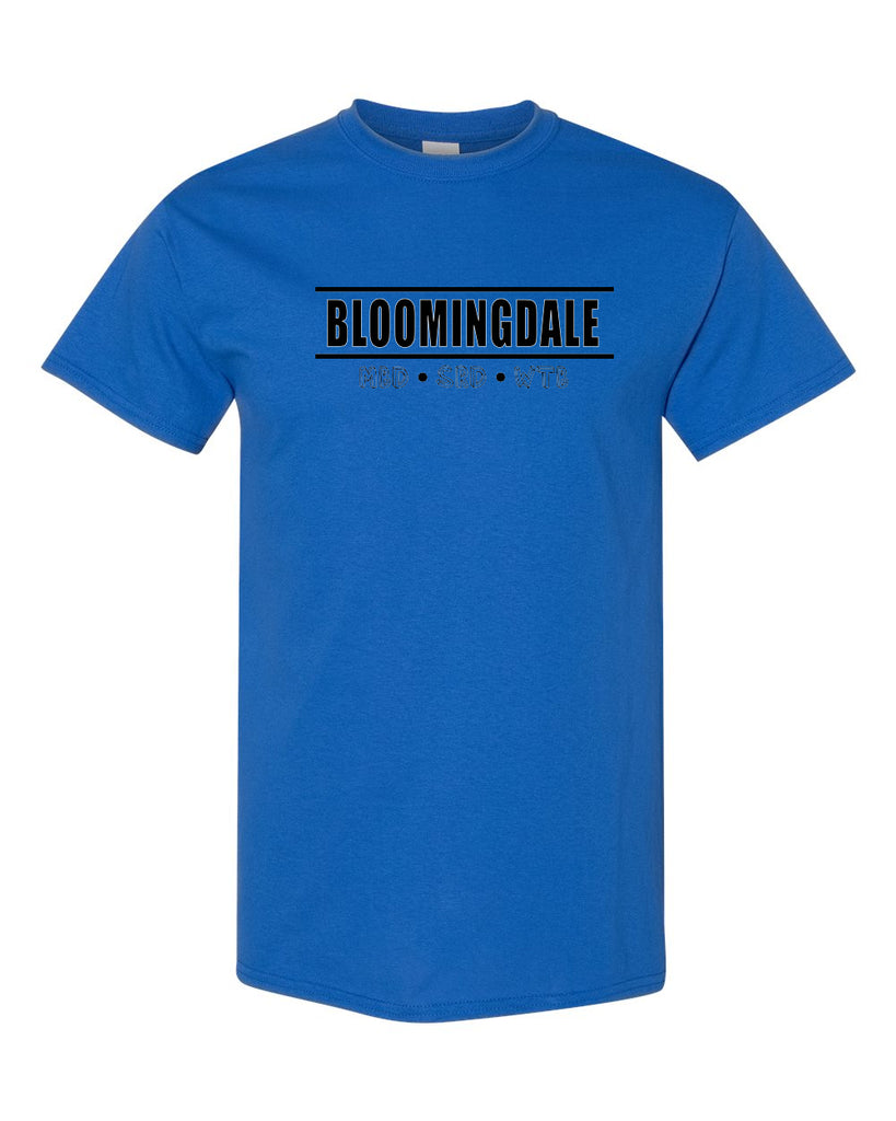 bloomingdale pta royal short sleeve tee w/ bloomingdale pride logo on front
