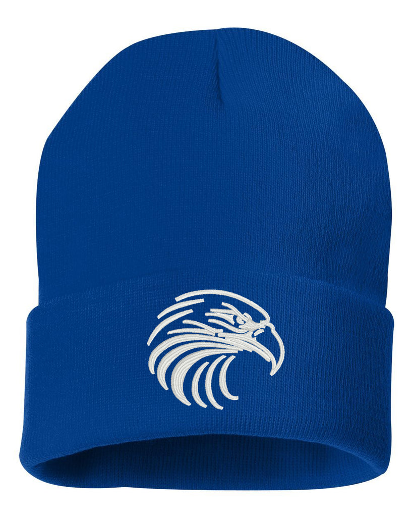 erskine school sportsman - solid royal 12" cuffed beanie - w/ eagle logo embroidered on front.