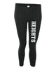 heights black leggings w/ heights design down front of left leg.