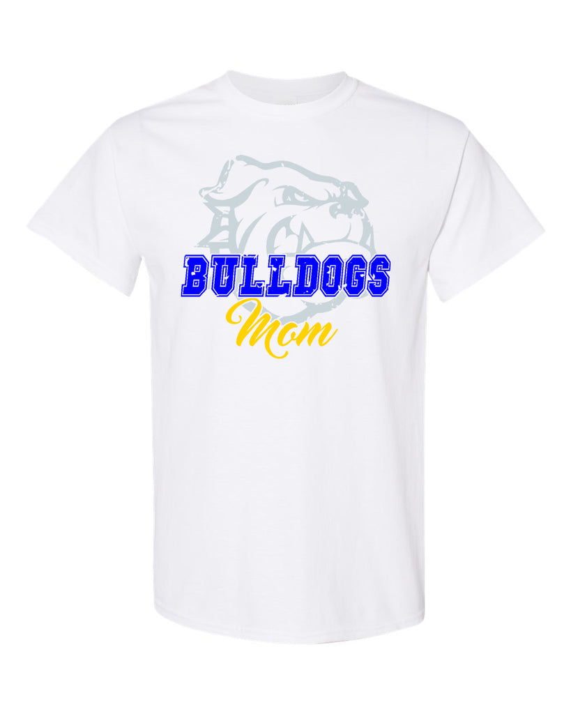 bulldogs white 100% cotton tee w/ bulldogs mom design on front.