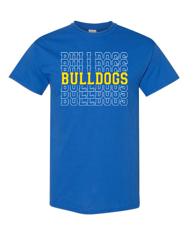 Bulldogs Royal Ringer Stripe Crew Shirt w/ Bulldogs SPANGLE Design on Front.