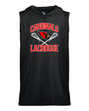 westwood cardinals black badger - b-core sleeveless hooded t-shirt - 2108 w/ 2 color cardinals crossed sticks design on front.