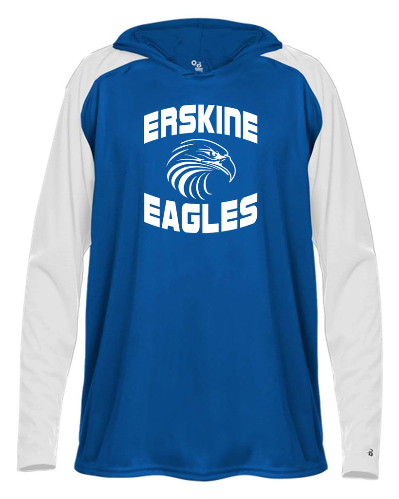 erskine school royal badger - breakout hooded long sleeve t-shirt - 4235 - w/ logo design 1 on front.