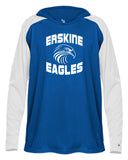 erskine school royal badger - breakout hooded long sleeve t-shirt - 4235 - w/ logo design 1 on front.