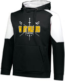 west milford fencing as blue chip hoodie w/ large wm cross swords design on front.