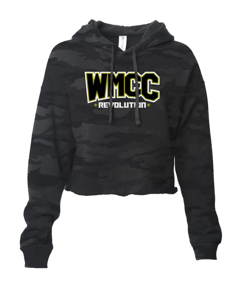 wmcc comp. cheer - itc women's lightweight cropped hooded sweatshirt with logo design on front.