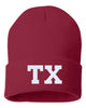 tx state abbreviation embroidered cuffed beanie hat