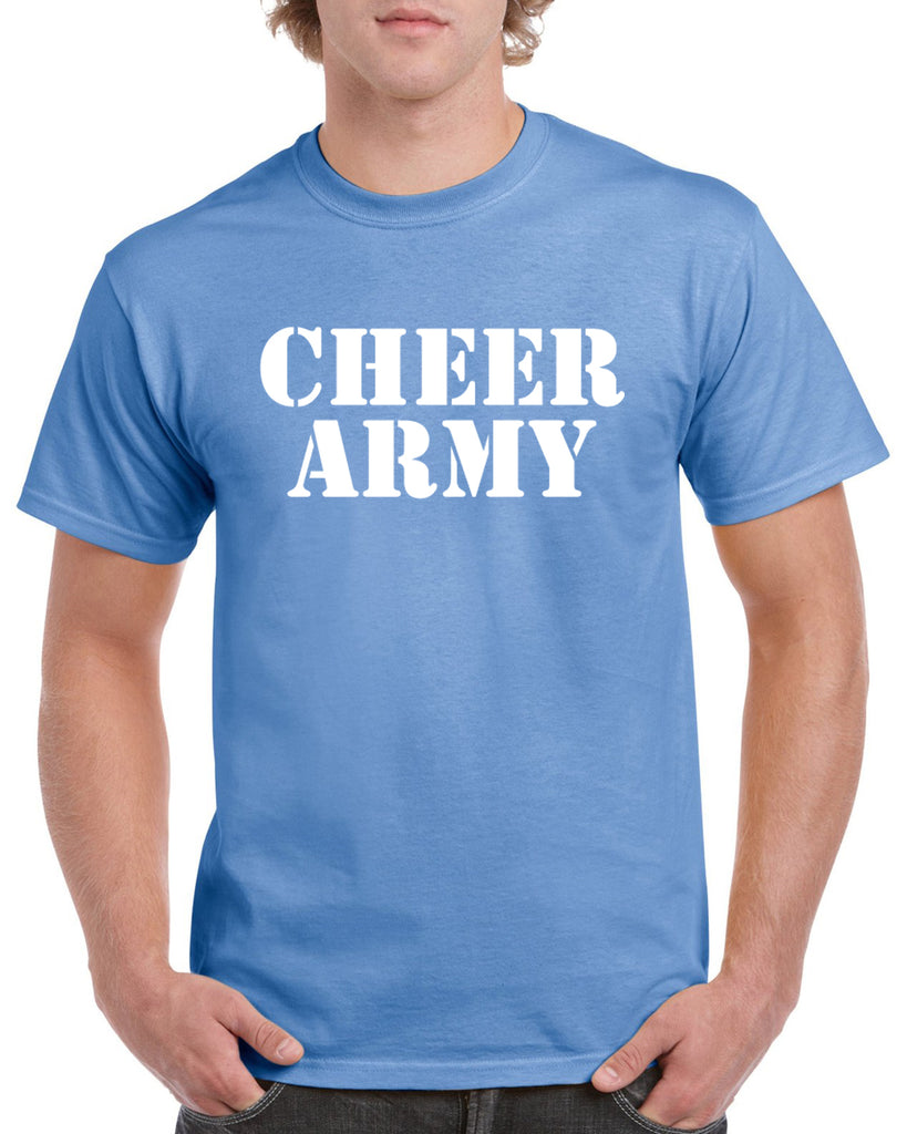 cheer army carolina blue short sleeve tee w/ white cheer army stencil logo on front.