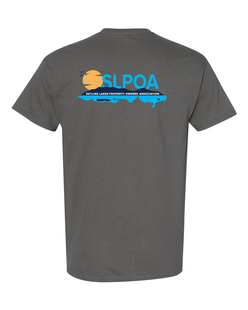 skyline lakes short sleeve tee w/ shield logo front & slpoa logo on back