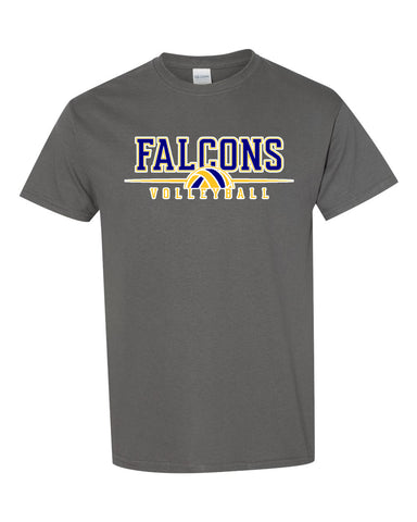 JTHS Volleyball Badger - Silver B-Core Sport Shoulders T-Shirt - 4120 w/ Falcons Volleyball V3 Logo on Front