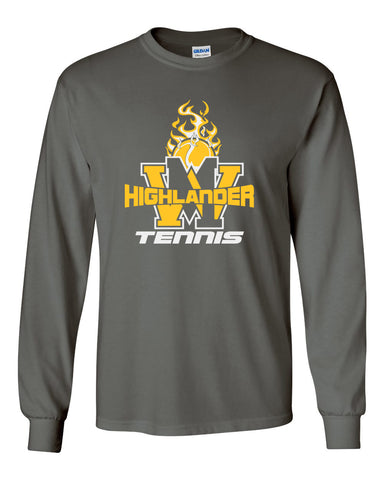 West Milford Girls Tennis Black Badger - B-Core Long Sleeve T-Shirt - 4104 w/ WM Girls Tennis Design on Front.