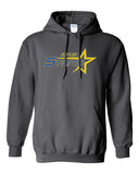 butler stars charcoal hoodie w/ large design on front.