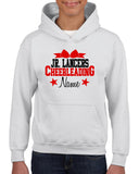 jr lancers competition cheer heavy cotton white shirt w/ cheerleading 2 color design on front.