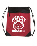 hewitt huskies red coast to coast drawstring backpack - 2562 w/ logo design 1 on front.