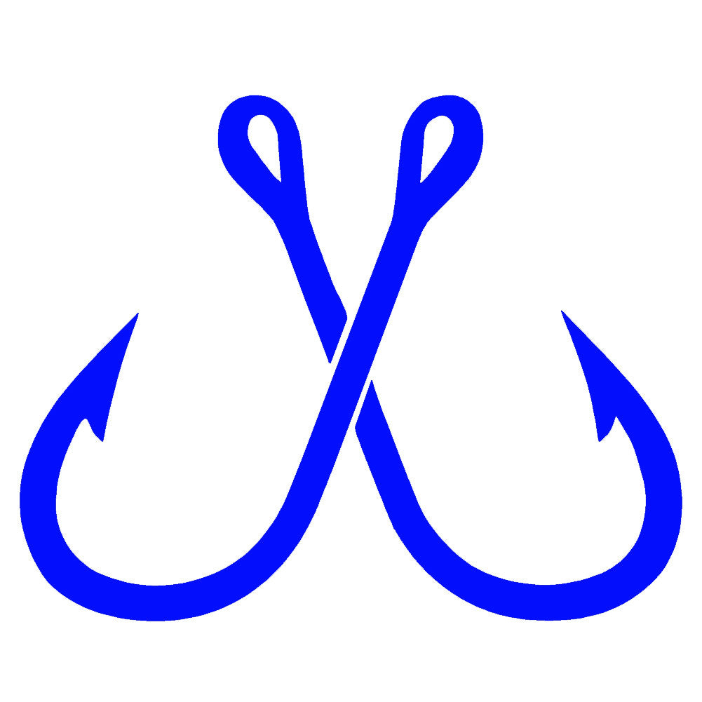 blue fish hook Crossed Fish Hooks Single Color Transfer Type Decal – StickerDad & ShirtMama
