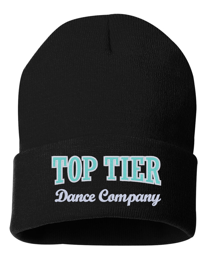 top tier dance 12" knit beanie - sp12 w/ top tier dance company logo embroidered.