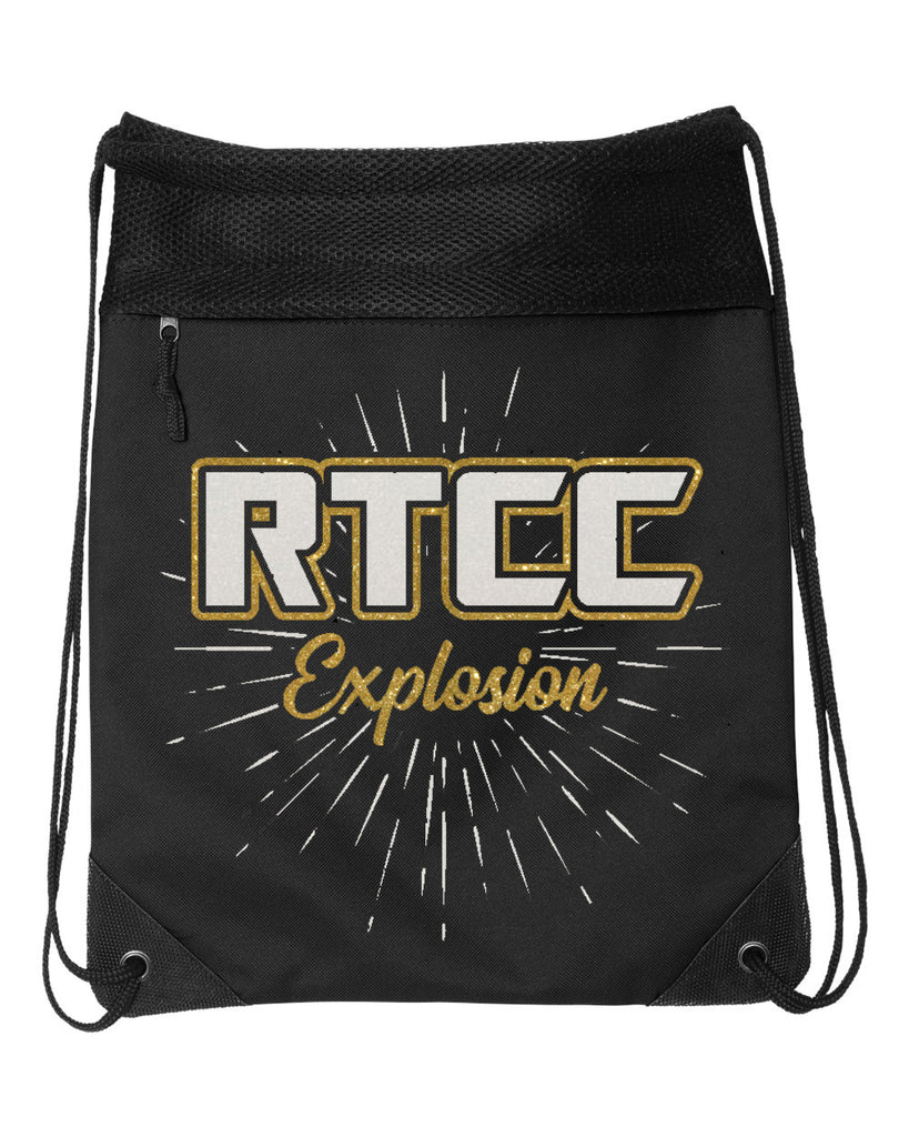 rtcc  black coast to coast drawstring backpack - 2562 w/ glitter burst design on front.