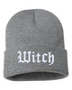 witch embroidered cuffed beanie hat