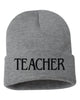 teacher embroidered cuffed beanie hat