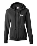 twisters gymnastics black full zip hoodie w/ f5 twister design on back.
