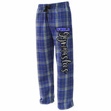 World Gymnastics PS Flannel Pants - Royal Blue w/ 3 Color Design down Leg.