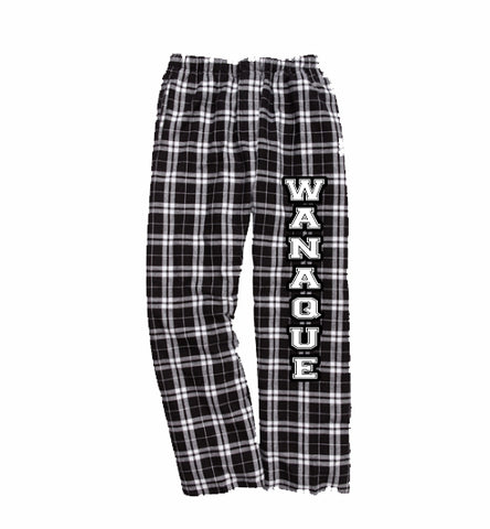 WANAQUE PJ Style Flannel Pants w/ WANAQUE Logo in Black & Gold Down Leg.