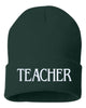 teacher embroidered cuffed beanie hat