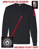 ccu black long sleeve shirt w/ ccu claw logo in 2 color print on back & optional designs on front & arm
