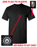 ccu black shirt w/ ccu claw logo in 2 color print on back & optional designs on front & arm