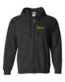 rtcc black full zip hoodie w/ rtcc burst logo in 2 color print on back.