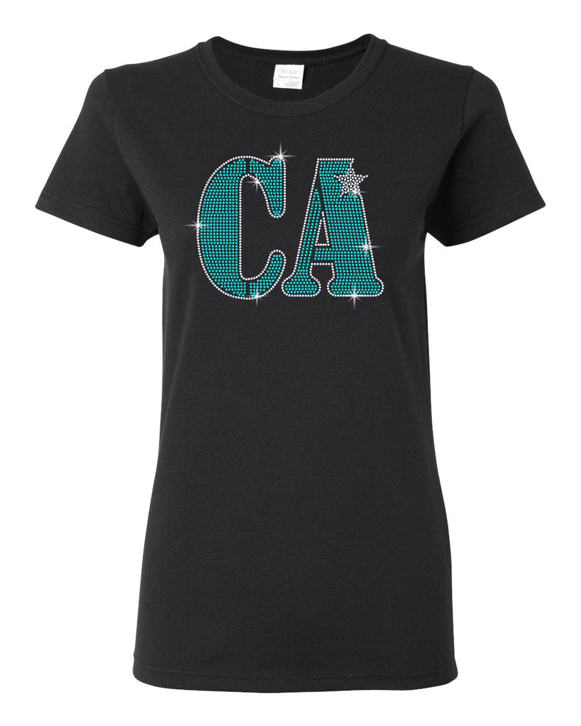 cheer army black short sleeve tee w/ spangle ca logo on front.