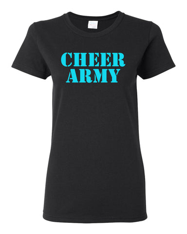 Cheer Army Sky Blue Short Sleeve Tee w/ Navy Cheer Army Survivor Design on Front.