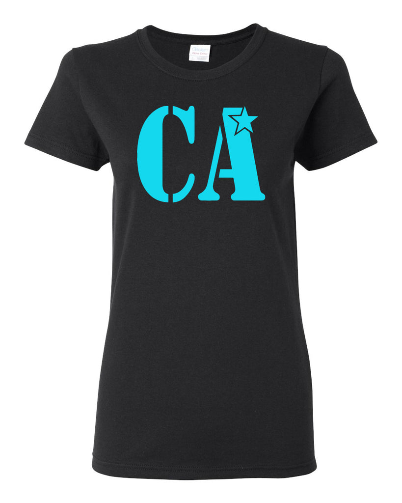 cheer army black short sleeve tee w/ columbia blue ca logo on front.
