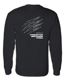 ccu black long sleeve shirt w/ ccu claw logo in 2 color print on back & optional designs on front & arm