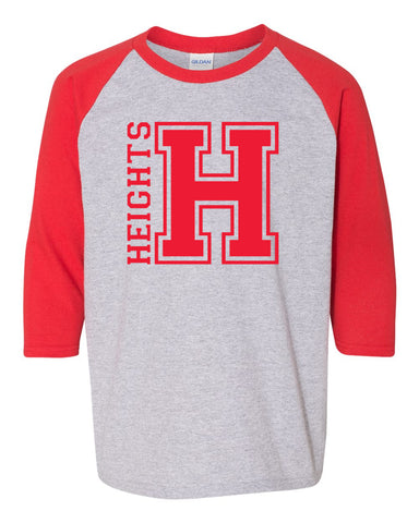 Heights White/Red Raglan Tee w/ Kindness Matters Design in Red on Front.