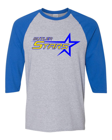 Butler Stars LAT - Women's Fine Jersey Mash Up Long Sleeve T-Shirt - 3534 w/ 2 color Design on Front.