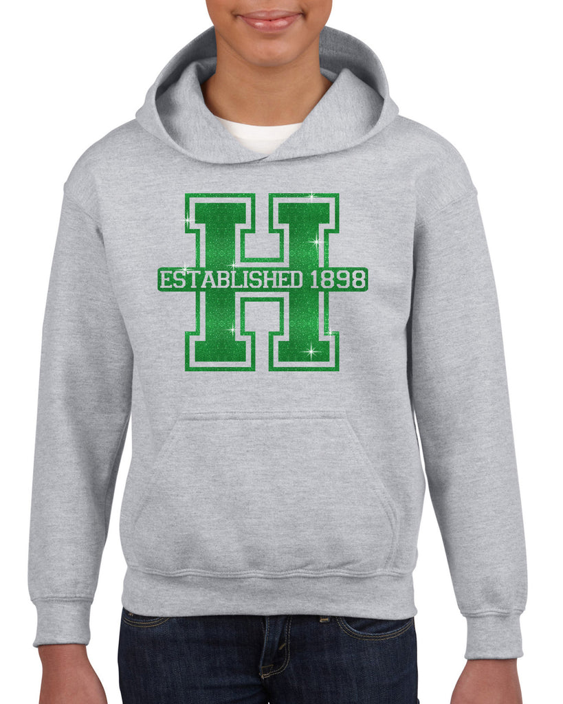 hopatcong hooded sweatshirt w/ large front logo graphic in glitter