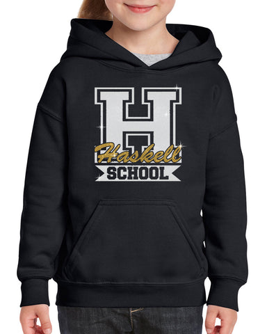 HASKELL School Heavy Cotton White Long Sleeve Tee w/ Small HASKELL School "H" Logo on Front Left Chest.