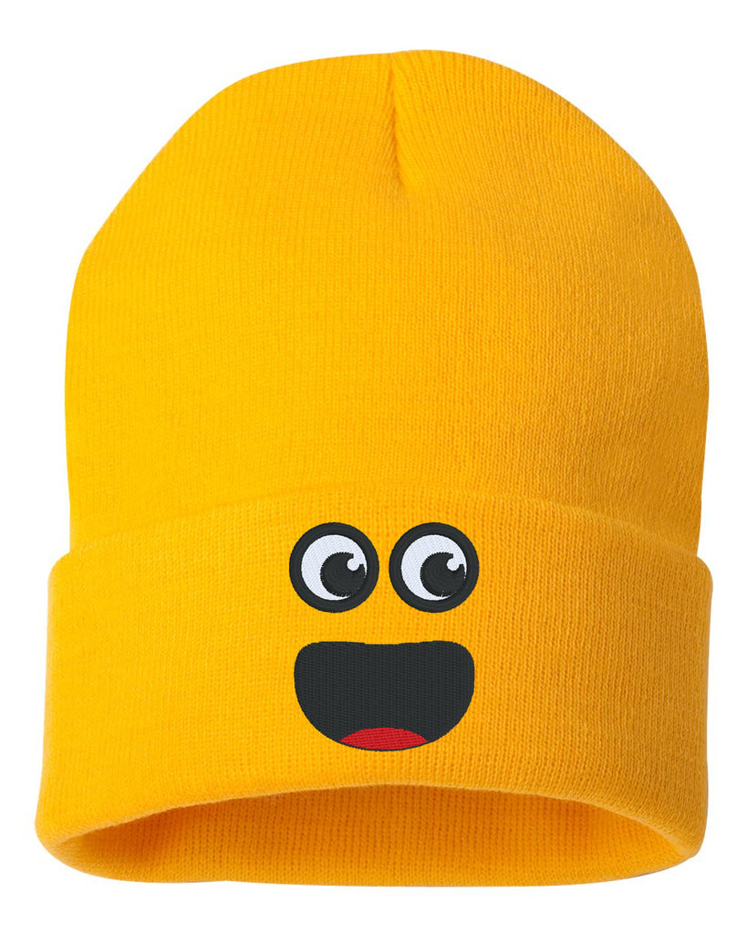 surprise face smile embroidered cuffed beanie hat