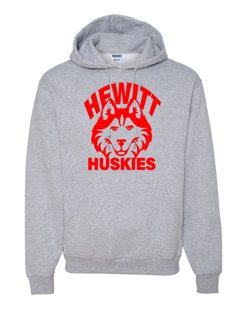 Hewitt Huskies Sport Gray Heavy Blend™ Hooded Sweatshirt - 18500 w/ Logo Design 1 on Front