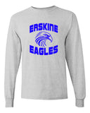 erskine school sport gray long sleeve tee w/ royal logo design 1 on front