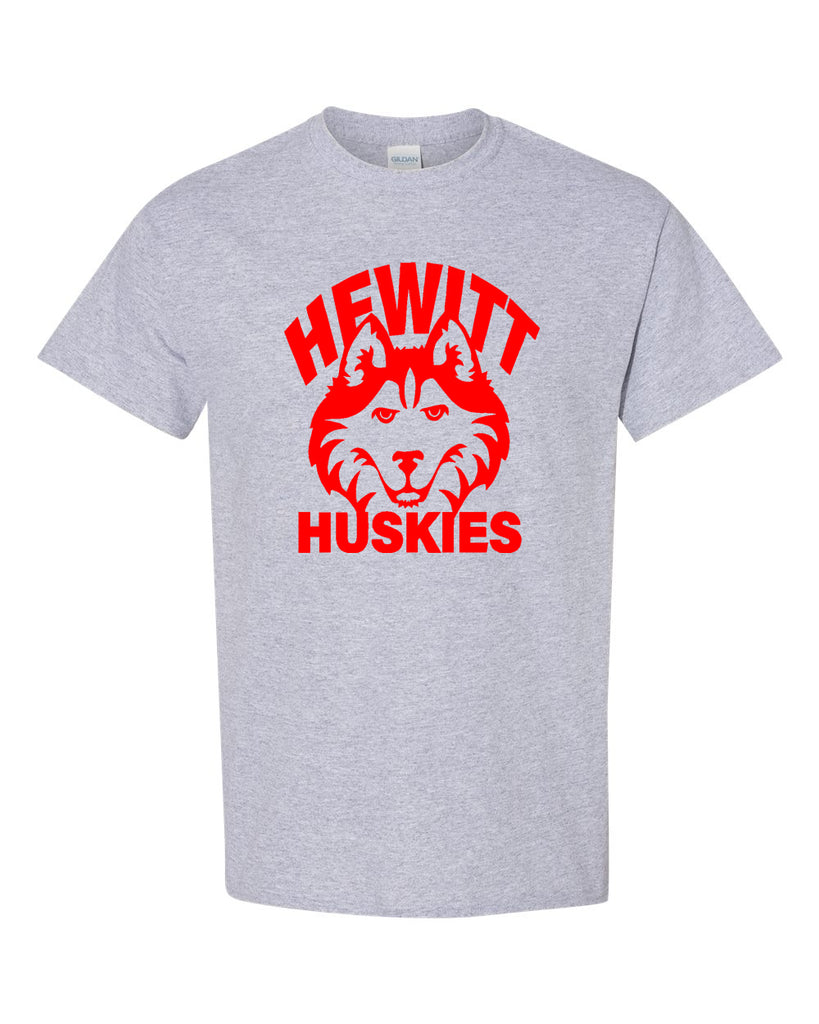 Hewitt Huskies Sport Gray Short Sleeve Tee w/ Logo Design 1 on Front