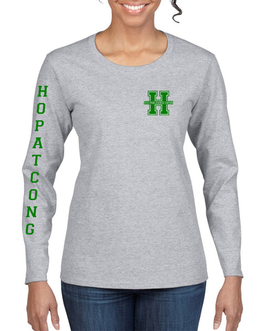 Hopatcong Green Longer Length Tricot Mesh Shorts w/ Hopatcong "H" Logo Design on Left Front.