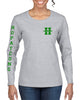 hopatcong long sleeve tee w/ small chest logo & hopatcong down sleeve graphic transfer design shirt
