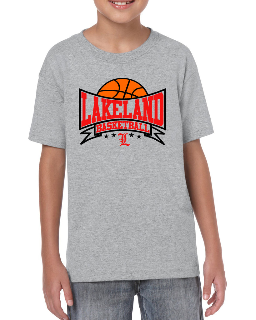 lakeland basketball sport gray heavy blend shirt w/ lakeland basketball v3 logo on front.