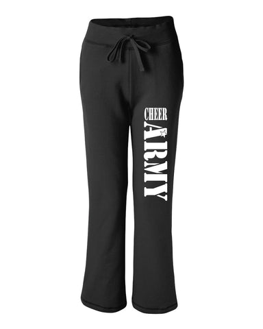 Cheer Army Black Pro Compression Shorts w/ CHEER ARMY Stencil Design on Right Leg.