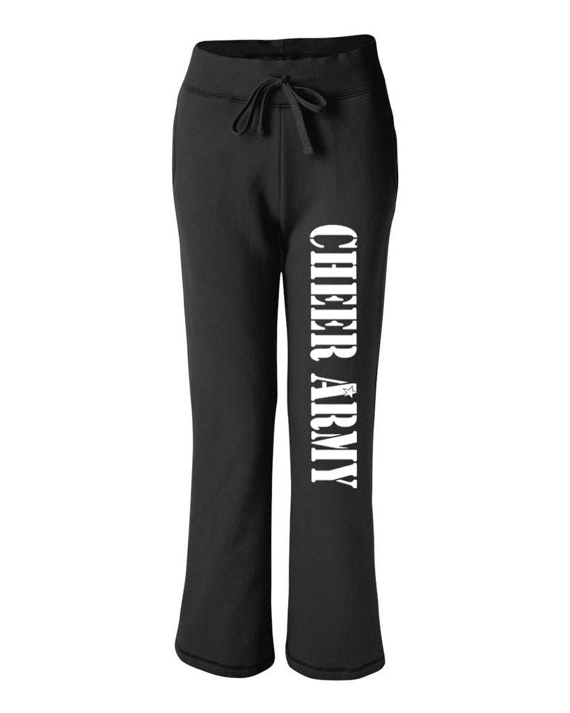 Cheer Army Black Open Bottom Sweat Pants w/ Stencil Design V1 in ...