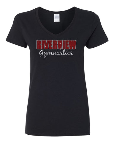 Riverview Gymnastics Black J. America - Premium Open Bottom Sweatpants w/ 2 Color Design on Front.
