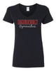 riverview gymnastics heavy cotton women's v-neck t-shirt w/ 2 color spangle design on front.