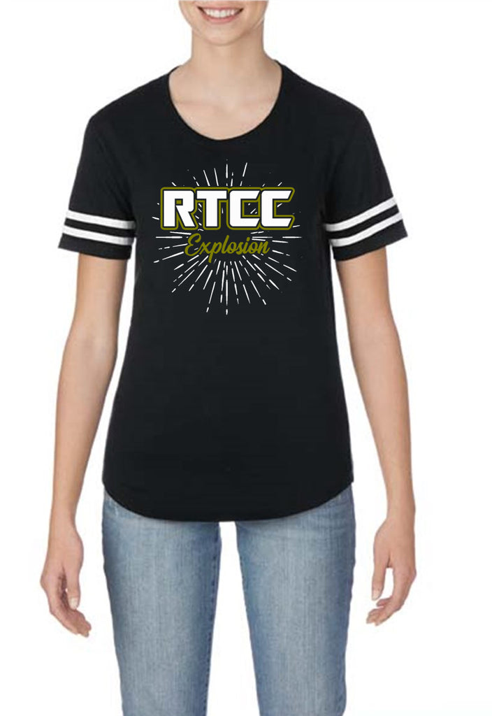 rtcc black victory t-shirt w/ rtcc burst 2 color logo on front.